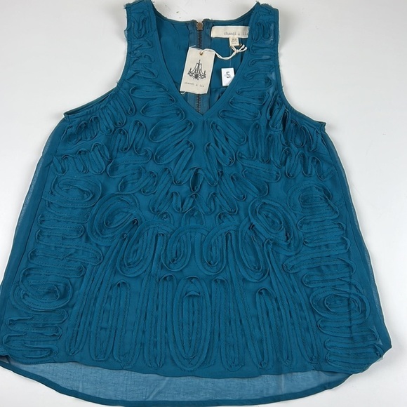 NWT ANTHROPOLOGIE  Chandi & Lia Teal Sleeveless Embroidered Tank - Picture 4 of 8